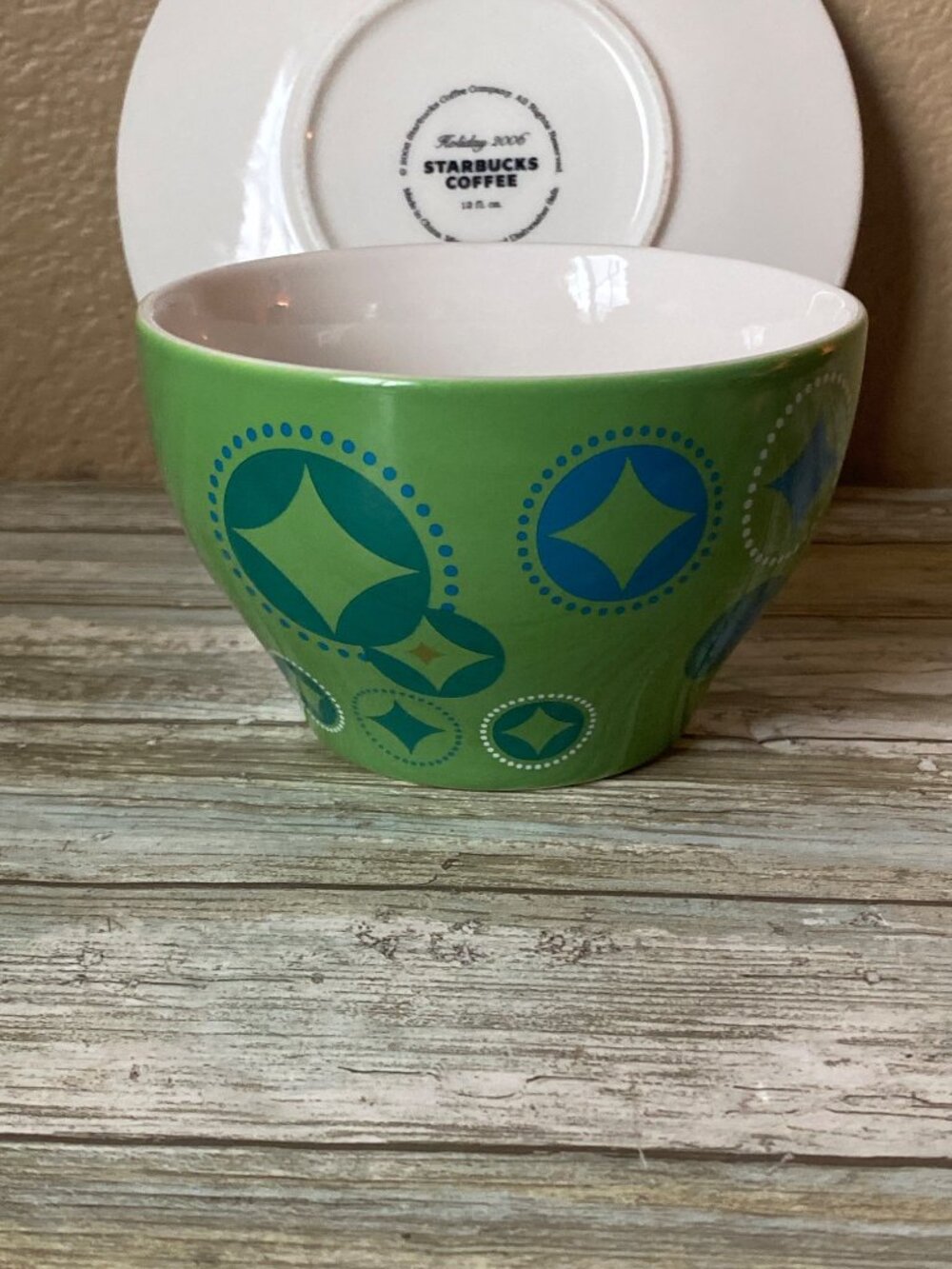 Starbucks Holiday 2006 Christmas Teacup Saucer Set 12 oz Green Ornament Stocking - Picture 13 of 13